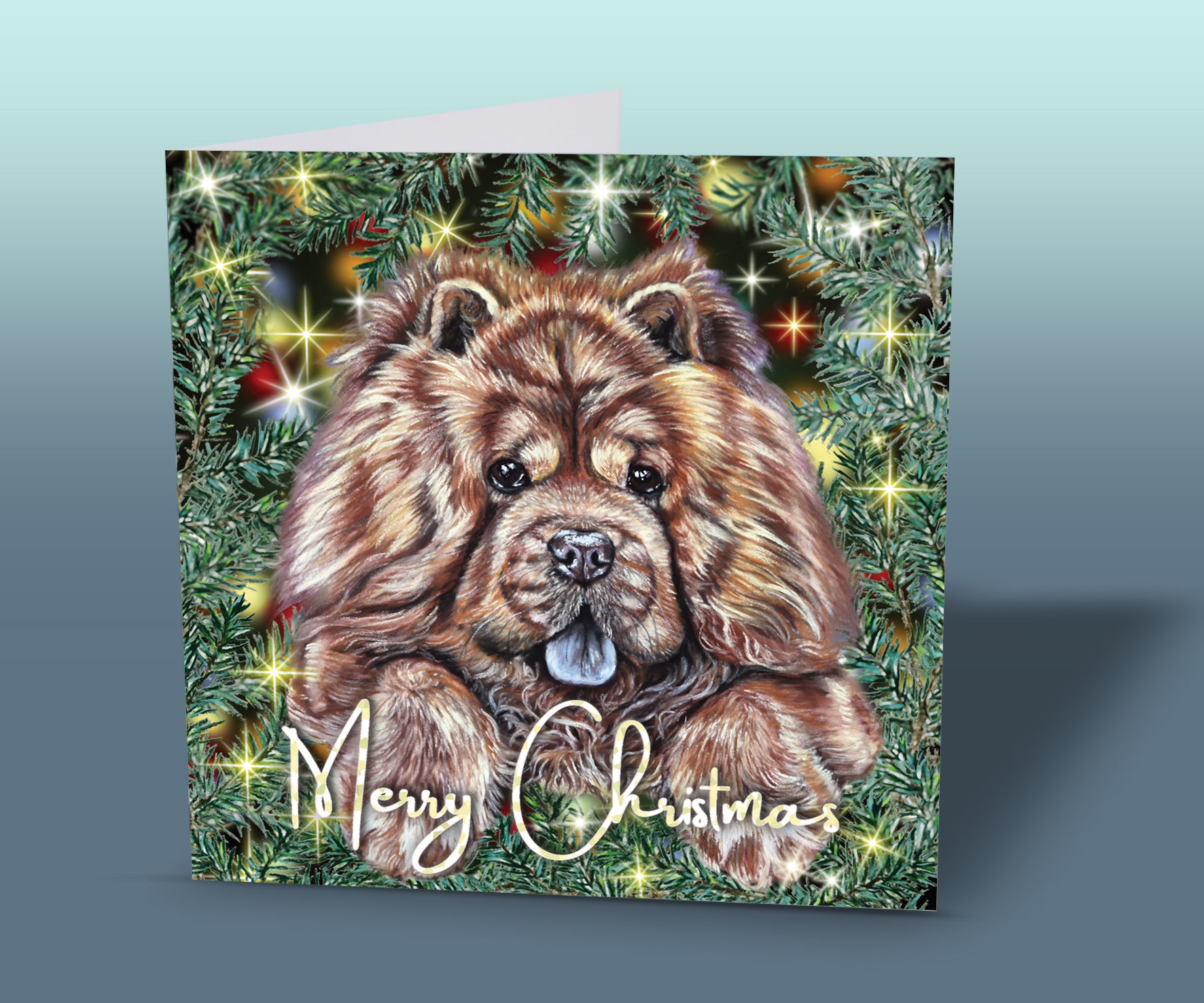 christmas card chow chow dog