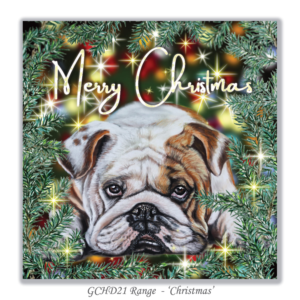christmas card with bulldog on
