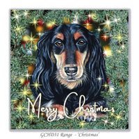 christmas card with dachshund on