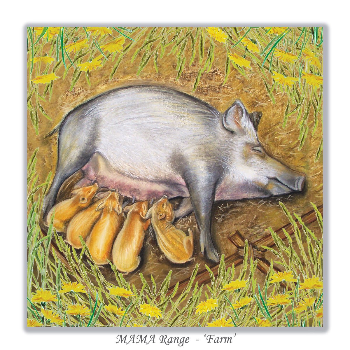 Piglets Nurturing - Farm Life Greeting Card