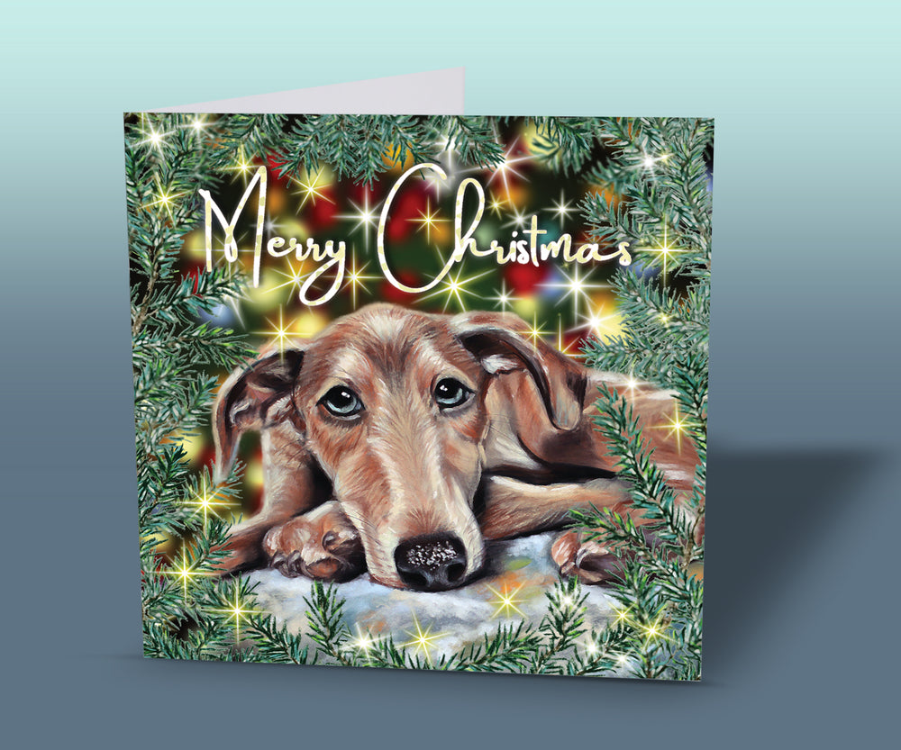 christmas card with lurcher