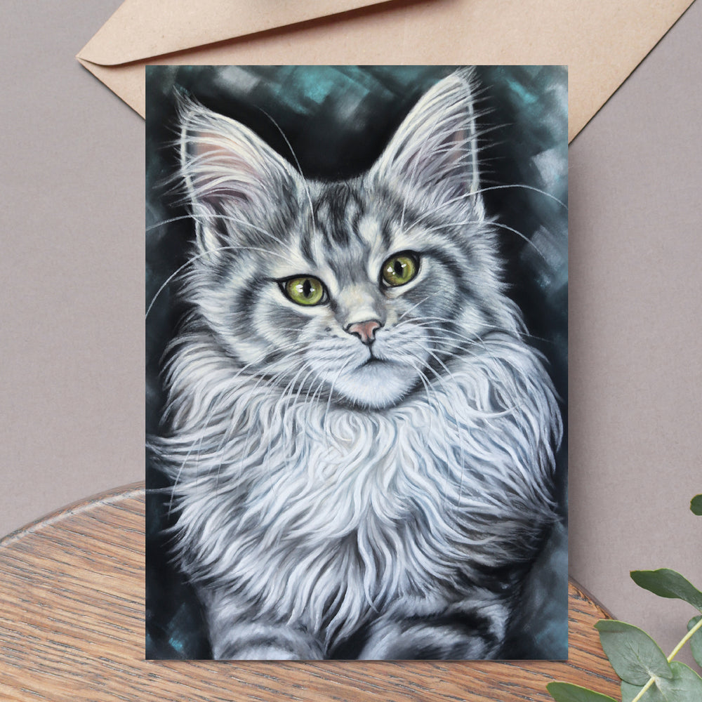 greeting card with maine coon on