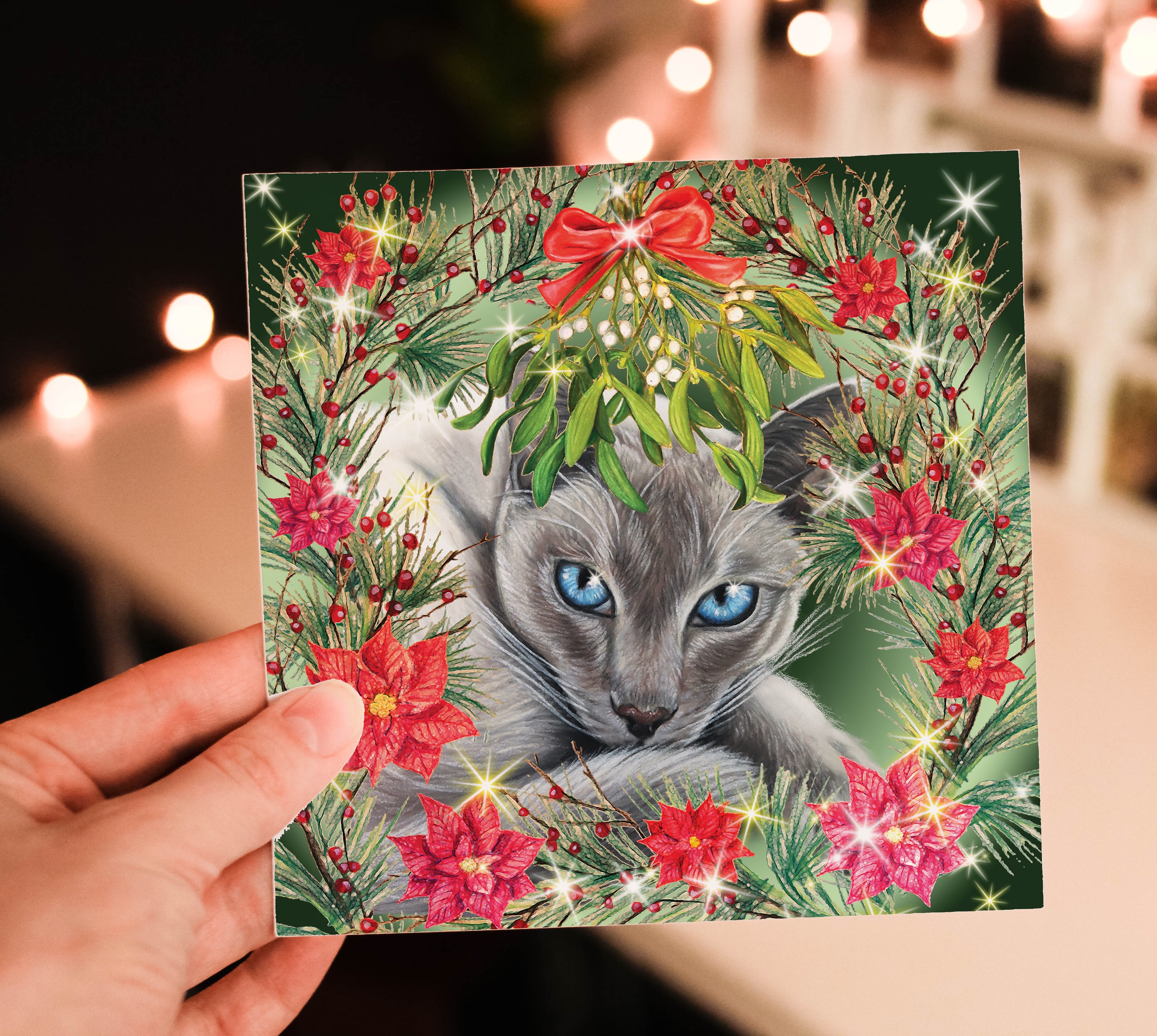 xmas card siamese cat