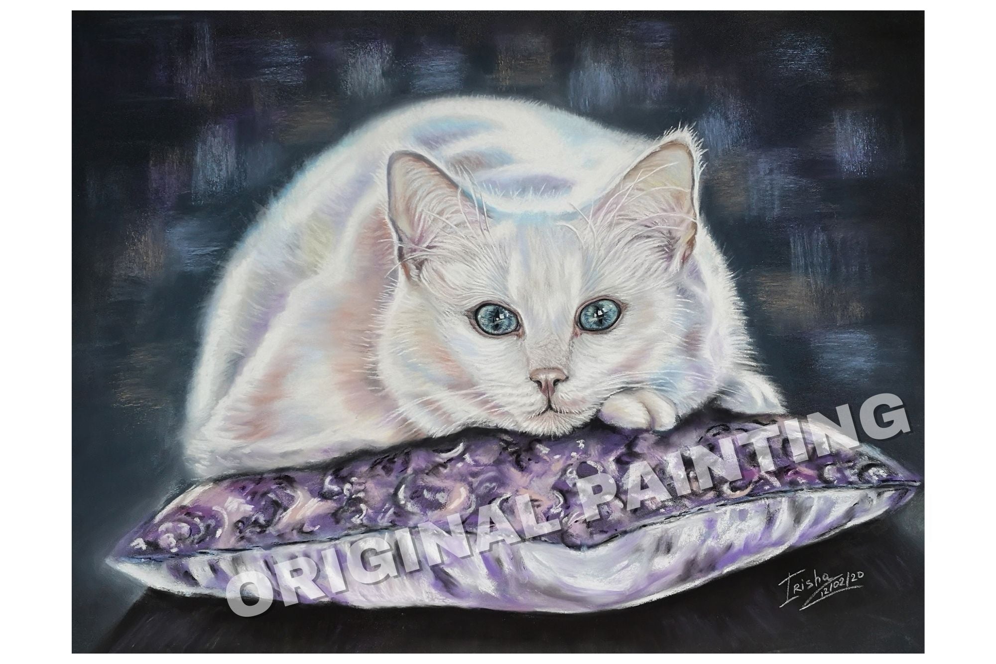 white cat art print