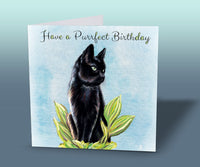 birthday card with a black cat on