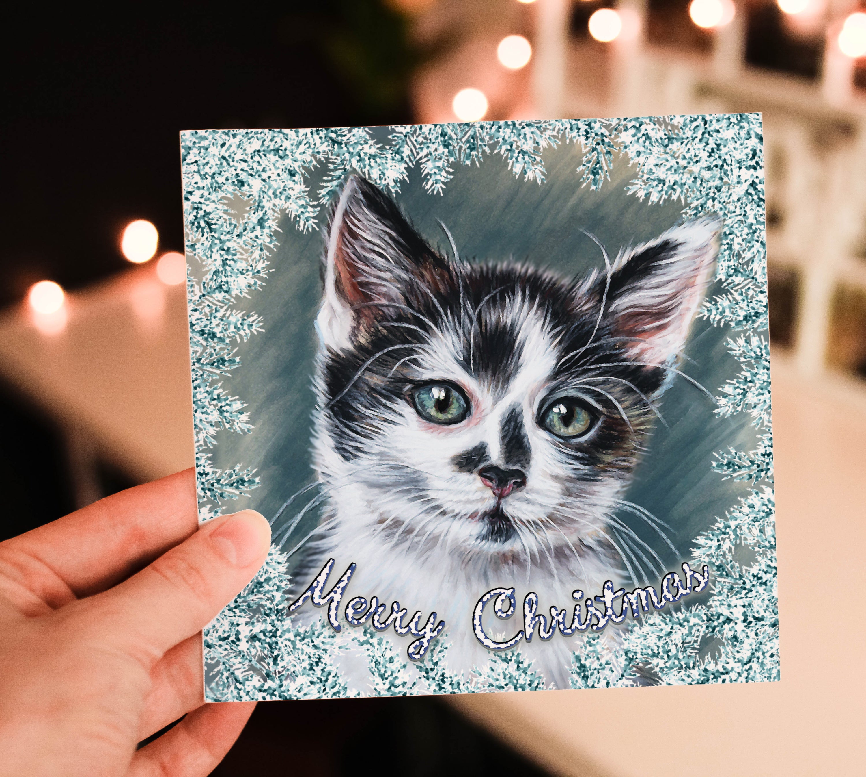 christmas card with a kitten