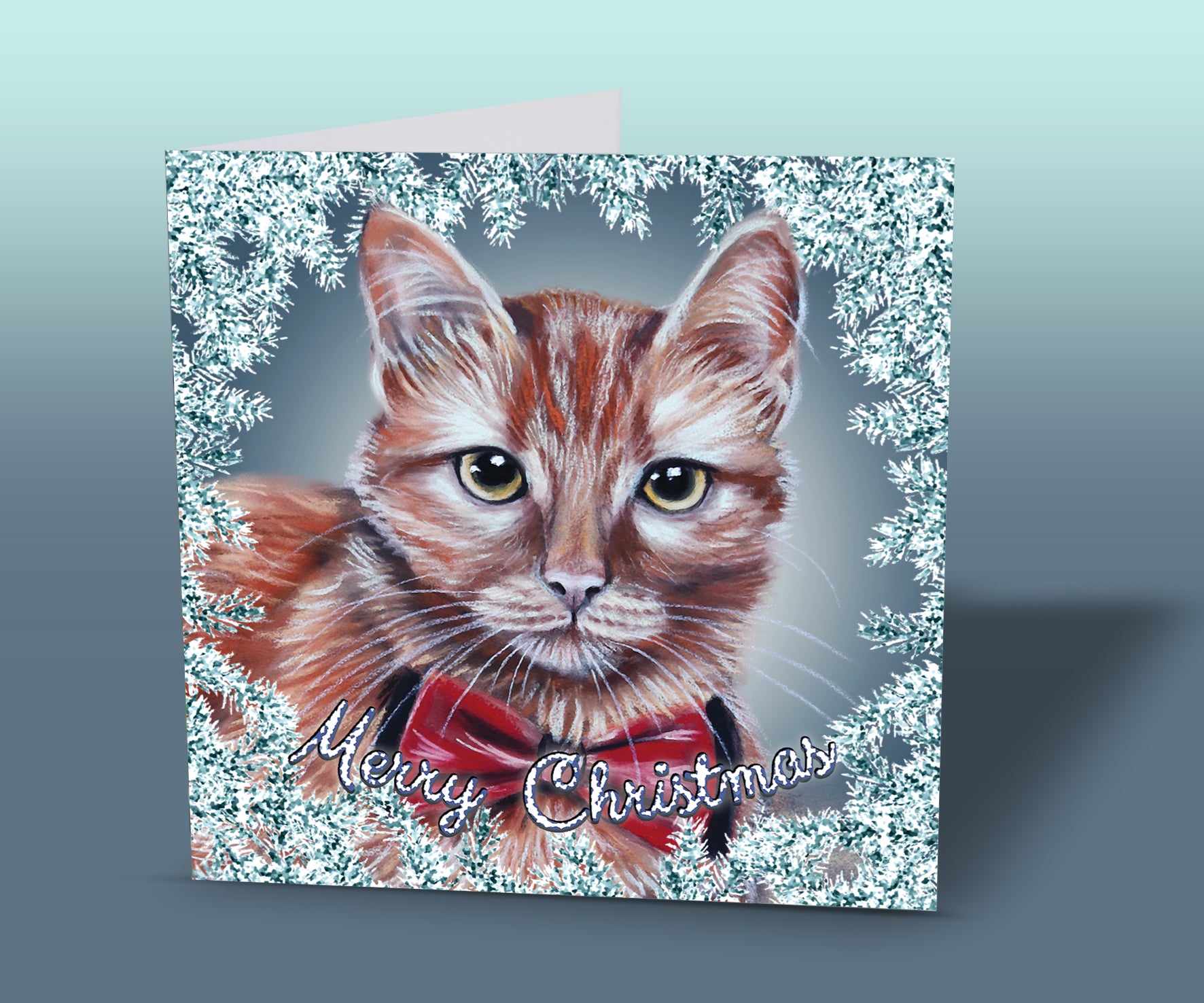 christmas card ginger cat