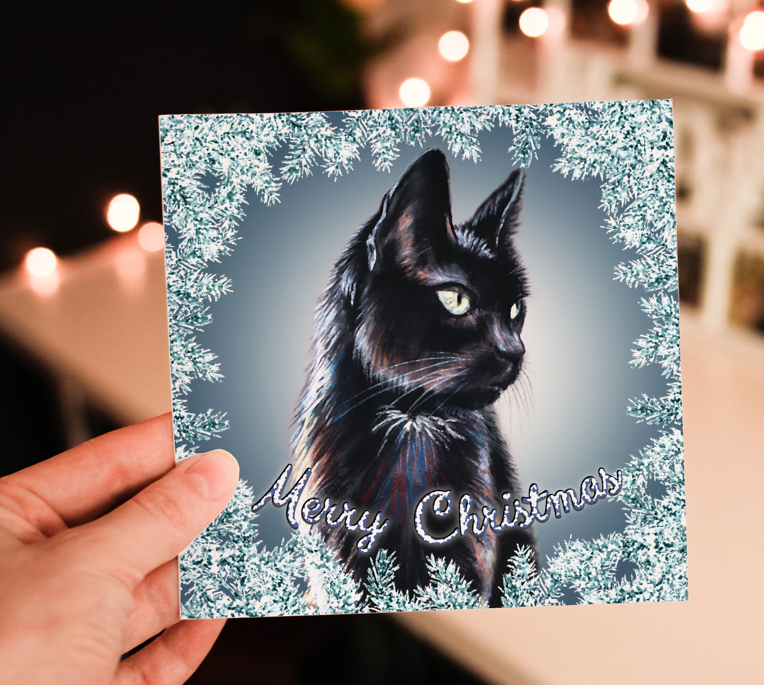 black cat christmas card