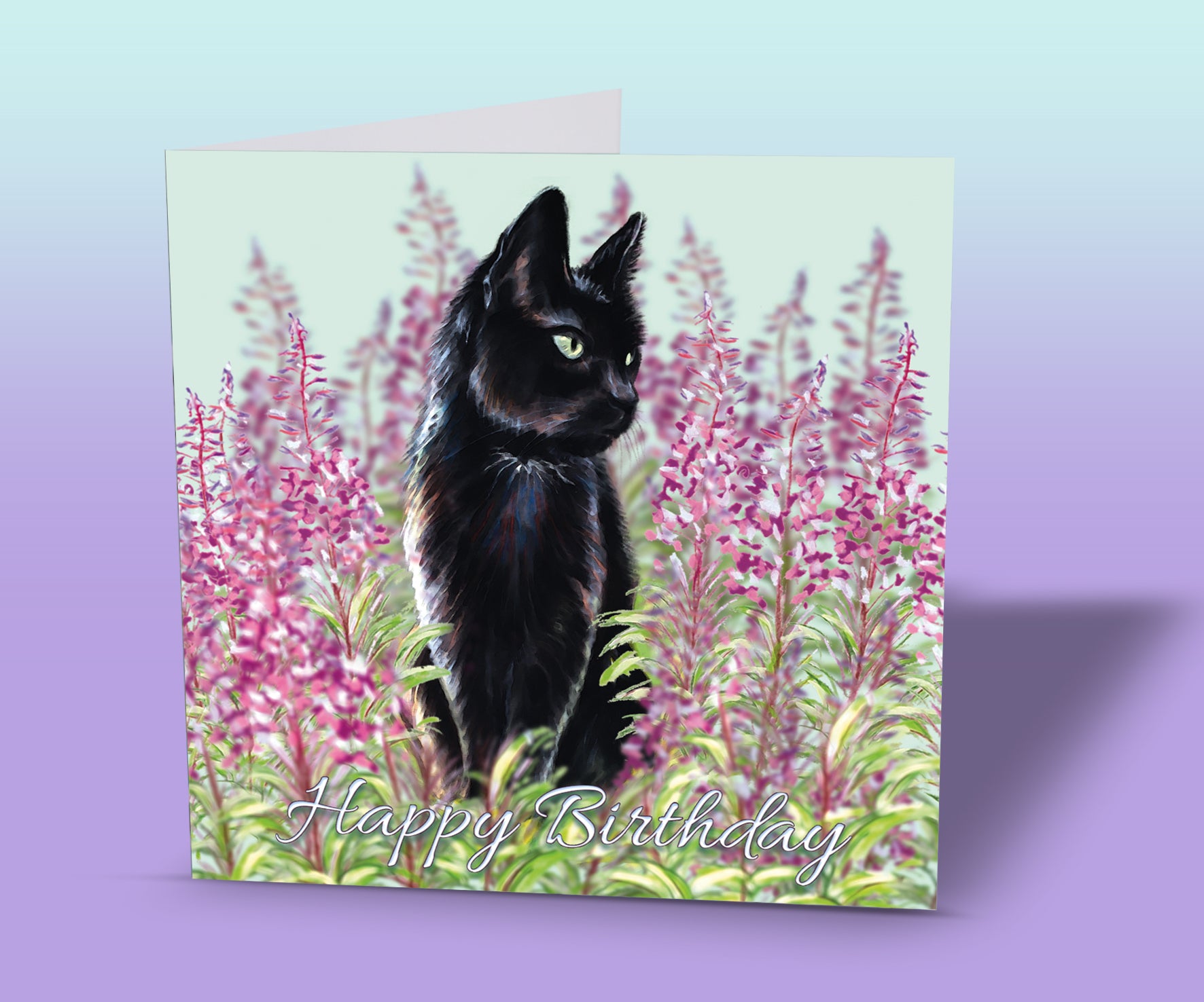 black cat birthday card