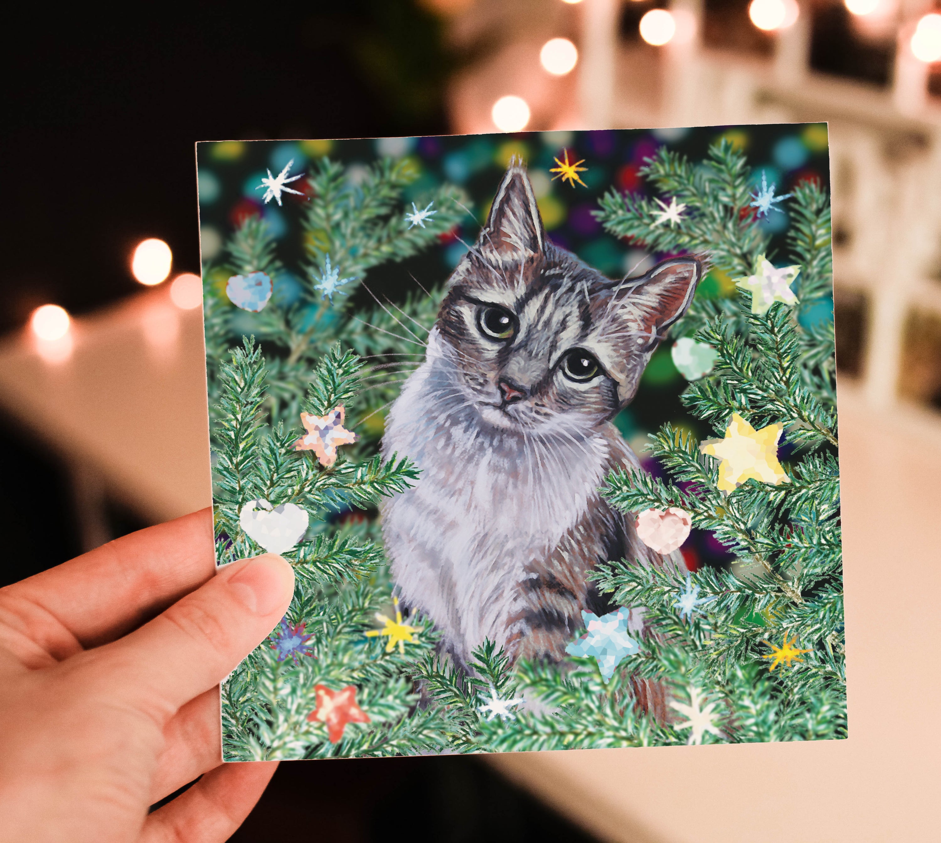 tabby cat christmas card
