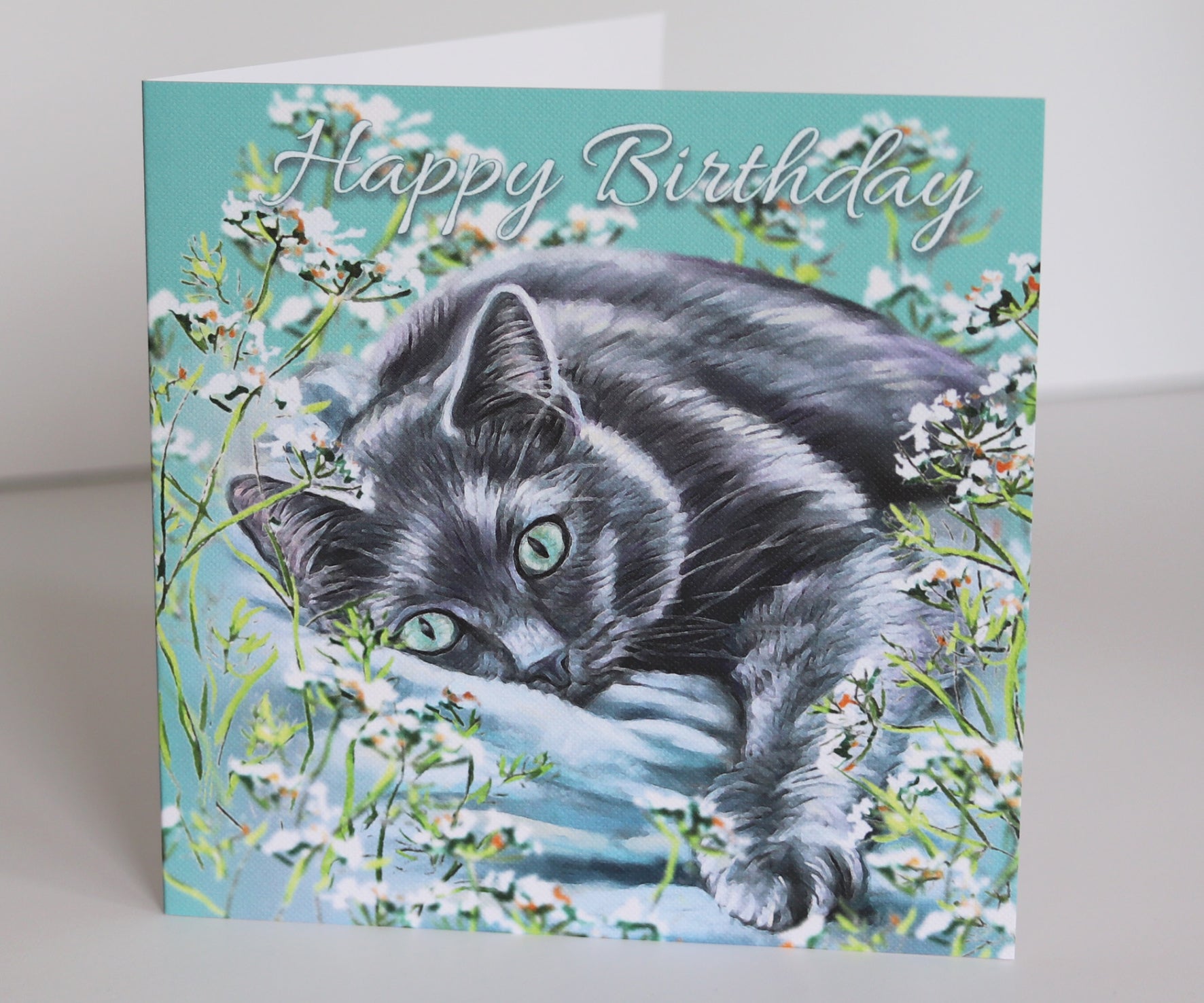 Russian Blue Cat Birthday Card