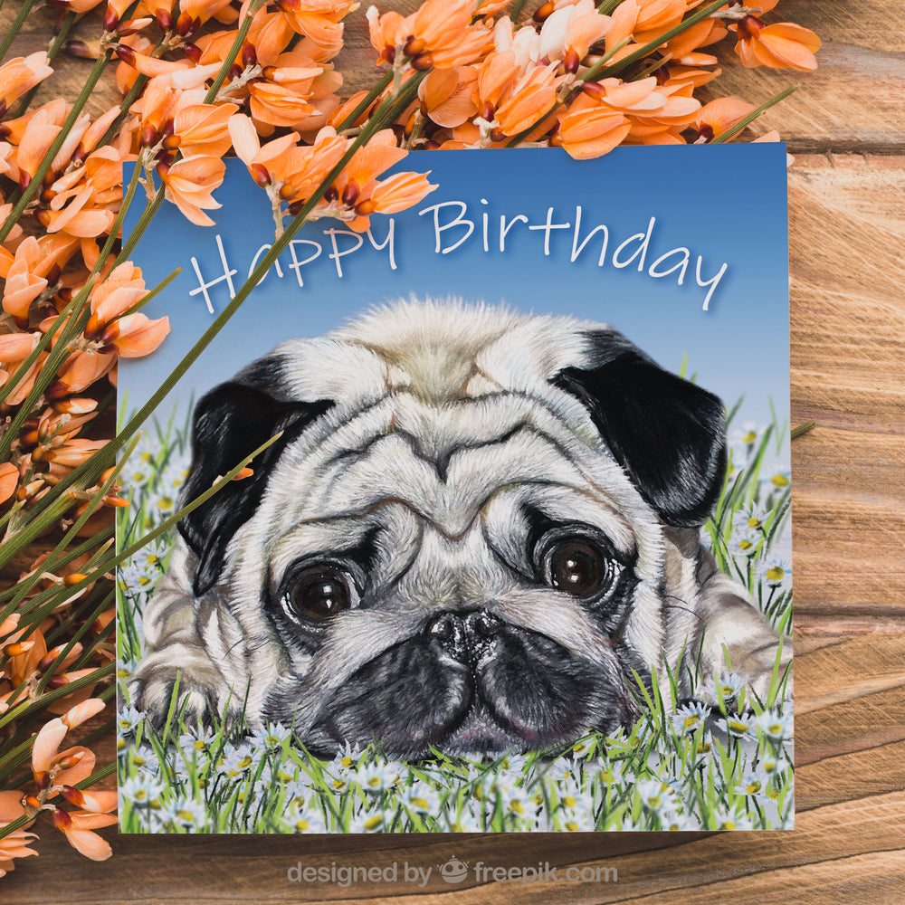 birthday card pug