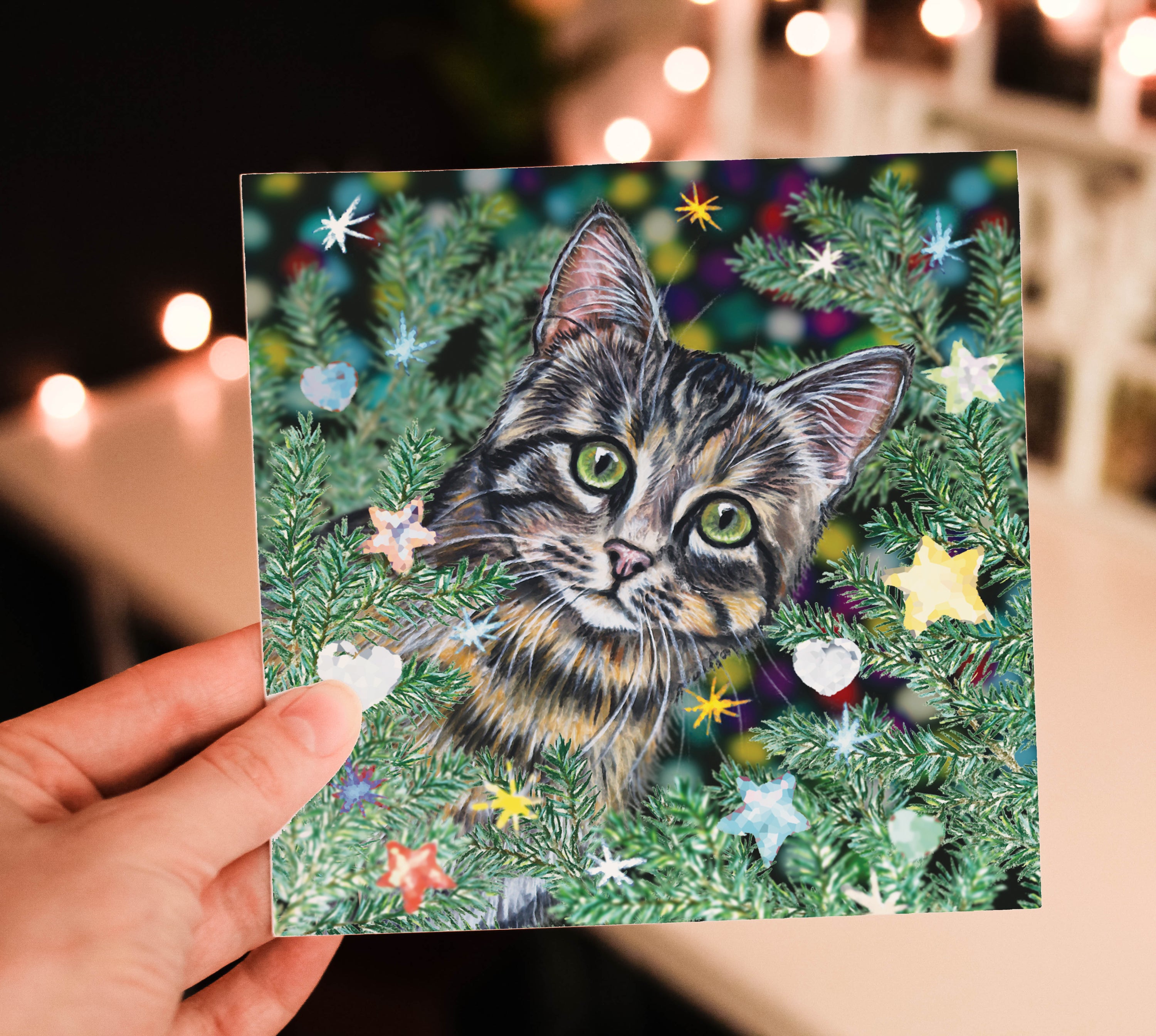 tabby cat christmas card