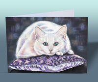 white cat birthday card