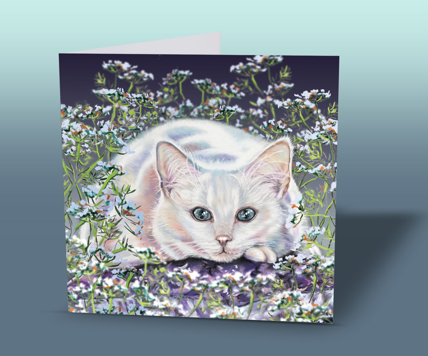 white cat greeting card